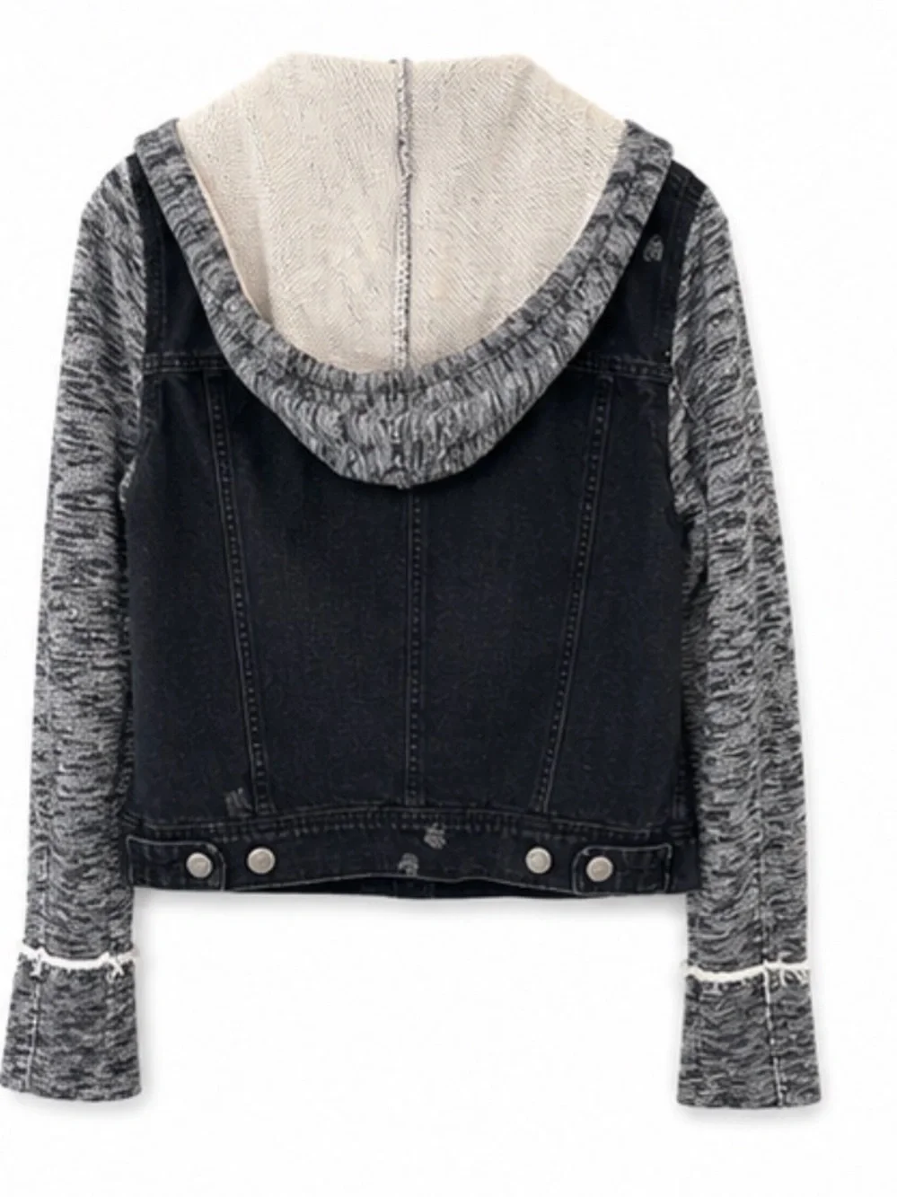 Free People Washed Black Denim Jacket with Knit Trim - Picture 2 of 3